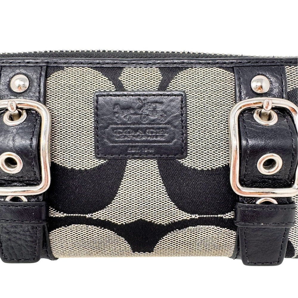 Coach Zoe Double Buckle Wallet Signature C Black Grey Blue Leather Y2K - Picture 2 of 9